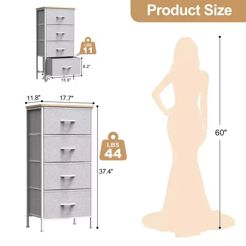 Cozy Tall Dresser with Sturdy Metal Frame 4/5-Drawer Fabric Dresser, Storage Organizer for Living Room, Closets and Bedroom