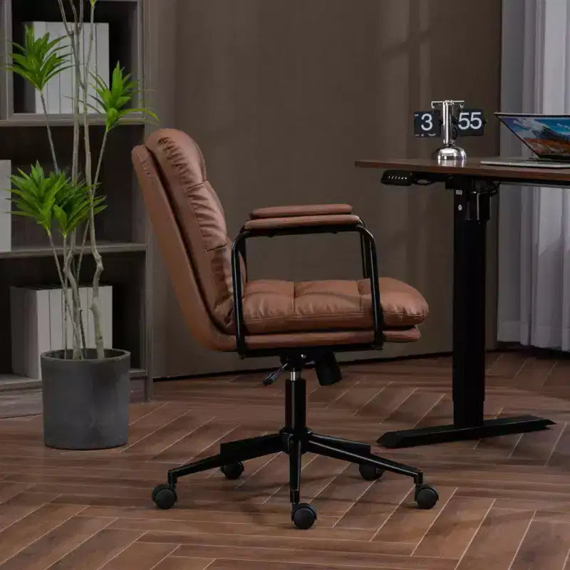 TUYOHW Classic Swivel Office Chair,40Reclining Computer Desk with PU Fabric and Optional Plush Foam Filling,Ergonomic Home Desk Chairs with Wheels