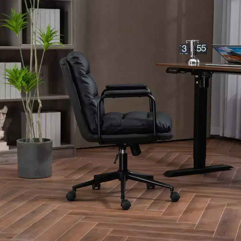 TUYOHW Classic Swivel Office Chair,40Reclining Computer Desk with PU Fabric and Optional Plush Foam Filling,Ergonomic Home Desk Chairs with Wheels