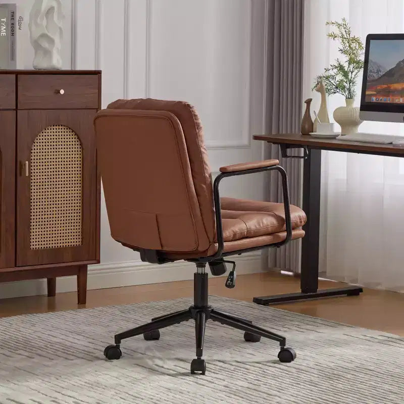 TUYOHW Classic Swivel Office Chair,40Reclining Computer Desk with PU Fabric and Optional Plush Foam Filling,Ergonomic Home Desk Chairs with Wheels