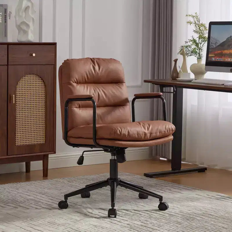 TUYOHW Classic Swivel Office Chair,40Reclining Computer Desk with PU Fabric and Optional Plush Foam Filling,Ergonomic Home Desk Chairs with Wheels