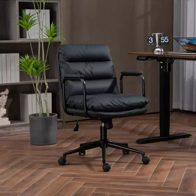 TUYOHW Classic Swivel Office Chair,40Reclining Computer Desk with PU Fabric and Optional Plush Foam Filling,Ergonomic Home Desk Chairs with Wheels