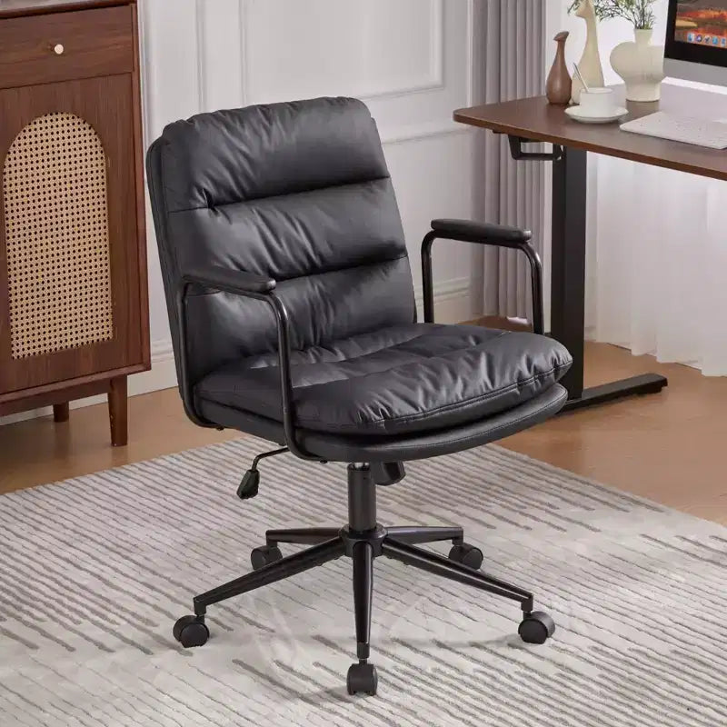 TUYOHW Classic Swivel Office Chair,40Reclining Computer Desk with PU Fabric and Optional Plush Foam Filling,Ergonomic Home Desk Chairs with Wheels