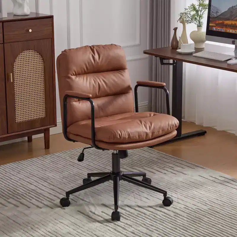 TUYOHW Classic Swivel Office Chair,40Reclining Computer Desk with PU Fabric and Optional Plush Foam Filling,Ergonomic Home Desk Chairs with Wheels