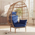 Wicker Egg Chair,Oversized Indoor Outdoor Lounger for Patio,500 Lbs Capacity, for Patio, Backyard, Living Room,Steel Frame