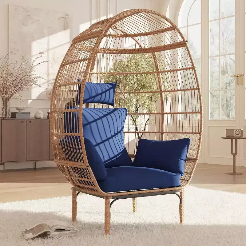 Wicker Egg Chair,Oversized Indoor Outdoor Lounger for Patio,500 Lbs Capacity, for Patio, Backyard, Living Room,Steel Frame