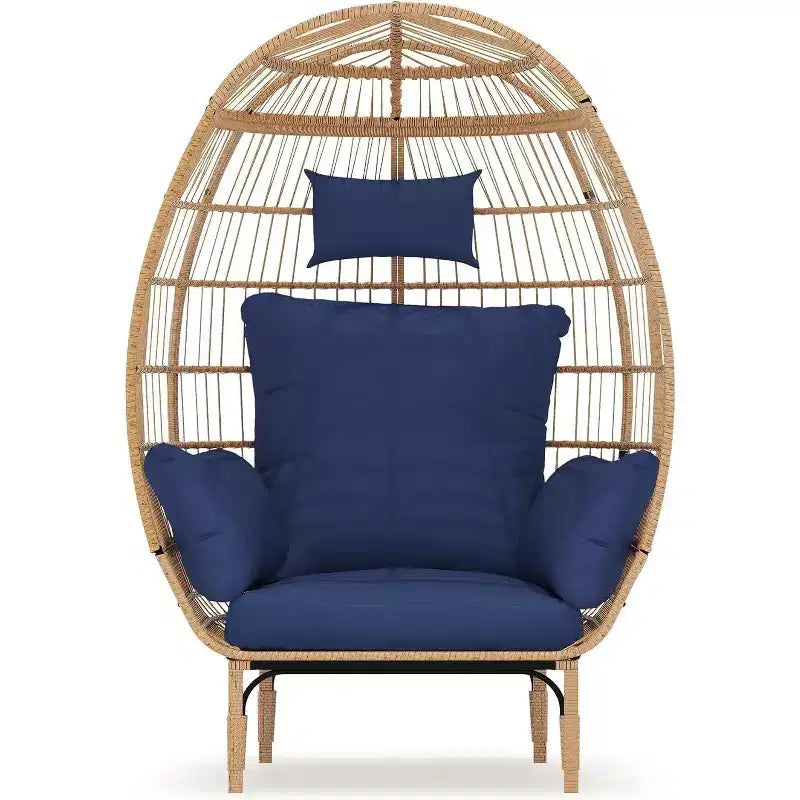 Wicker Egg Chair,Oversized Indoor Outdoor Lounger for Patio,500 Lbs Capacity, for Patio, Backyard, Living Room,Steel Frame