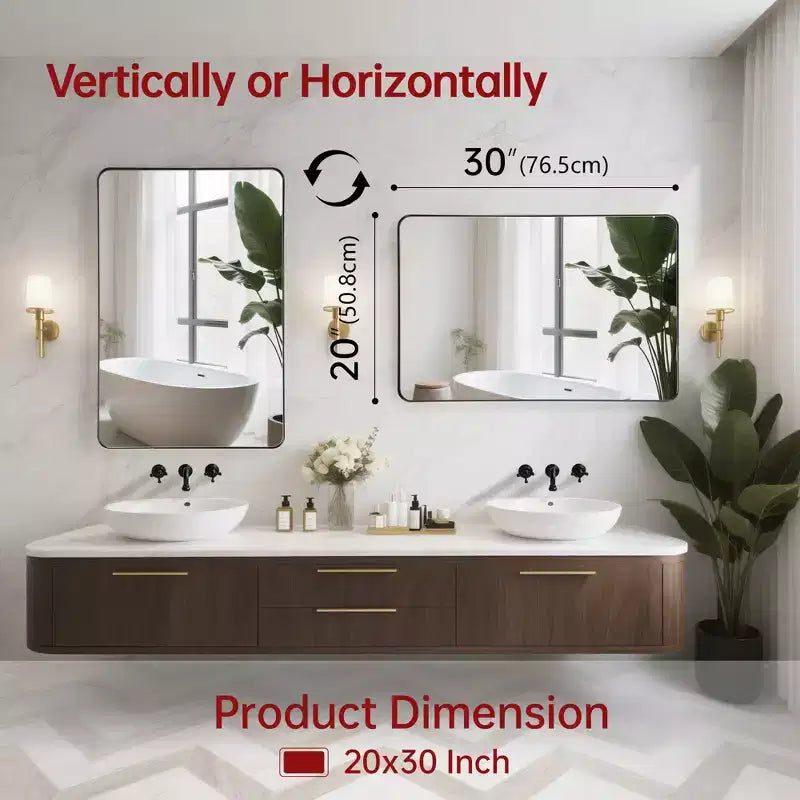 Sumerain 20X30'' Wall Mount Bathroom Vanity Mirrors, Aluminum Frame Vertical Horizontal Hanging