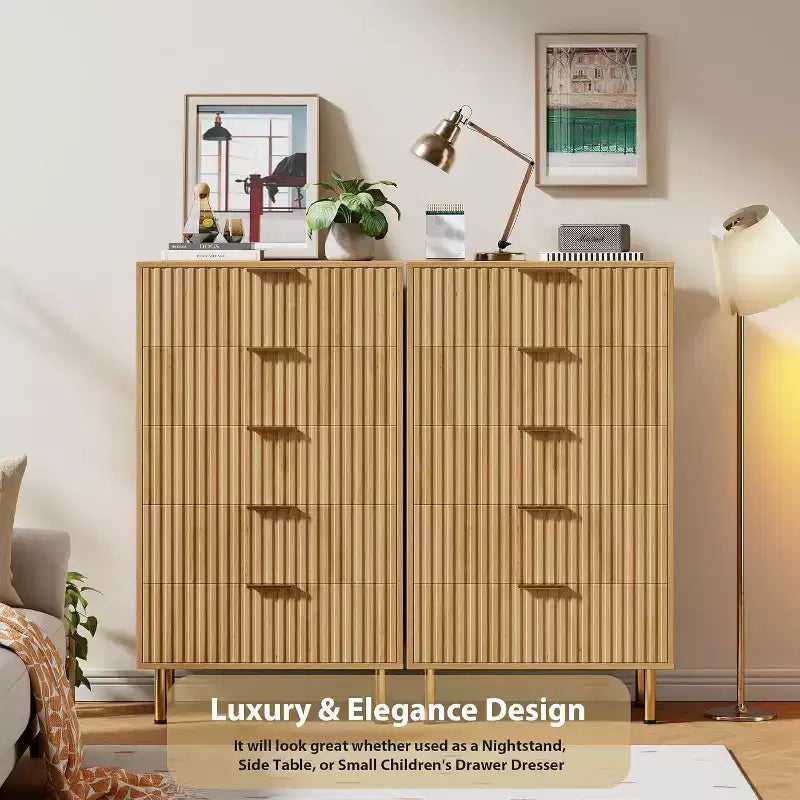 Acekool 5 Drawer Dresser, 48 Tall Modern Fluted Chest with Deep Wide Storage for Bedroom, Living Room, Hallway, Kids Room