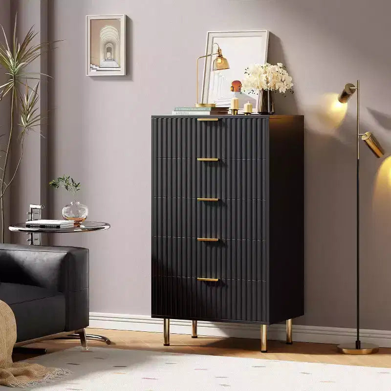 Acekool 5 Drawer Dresser, 48 Tall Modern Fluted Chest with Deep Wide Storage for Bedroom, Living Room, Hallway, Kids Room