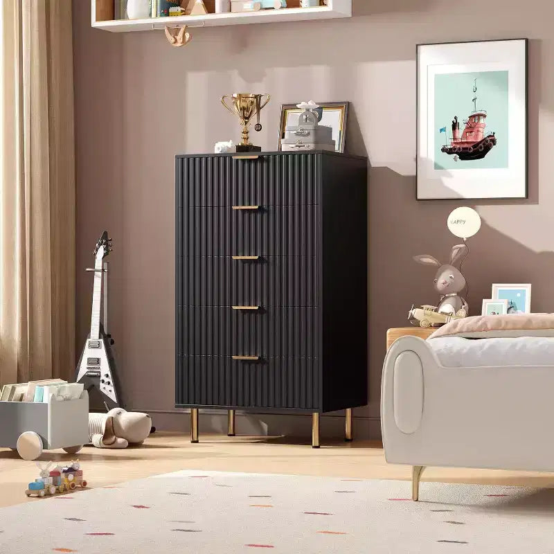Acekool 5 Drawer Dresser, 48 Tall Modern Fluted Chest with Deep Wide Storage for Bedroom, Living Room, Hallway, Kids Room