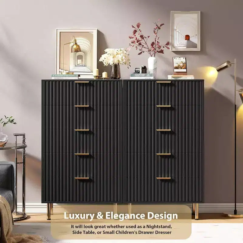 Acekool 5 Drawer Dresser, 48 Tall Modern Fluted Chest with Deep Wide Storage for Bedroom, Living Room, Hallway, Kids Room
