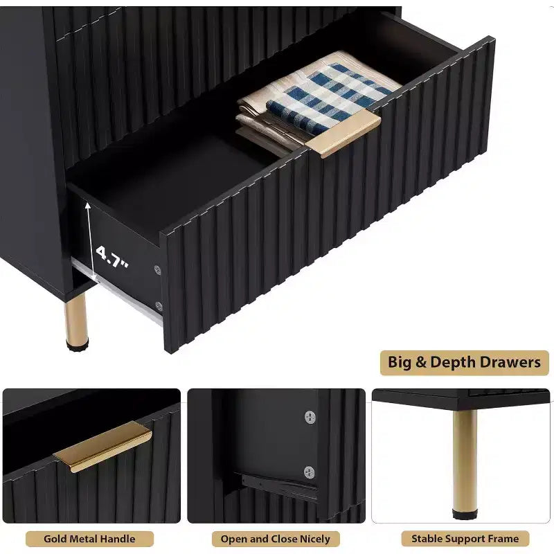Acekool 5 Drawer Dresser, 48 Tall Modern Fluted Chest with Deep Wide Storage for Bedroom, Living Room, Hallway, Kids Room