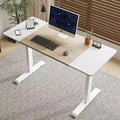 MAYEERTY Double Beam Single Motor 55 Electric Standing Desk Height Adjustable Desk for Home and Office Desk Frame with Sliced Board Natural and White
