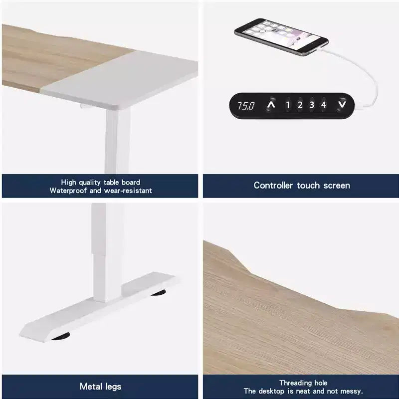 MAYEERTY Double Beam Single Motor 55 Electric Standing Desk Height Adjustable Desk for Home and Office Desk Frame with Sliced Board Natural and White