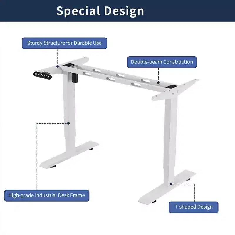 MAYEERTY Double Beam Single Motor 55 Electric Standing Desk Height Adjustable Desk for Home and Office Desk Frame with Sliced Board Natural and White