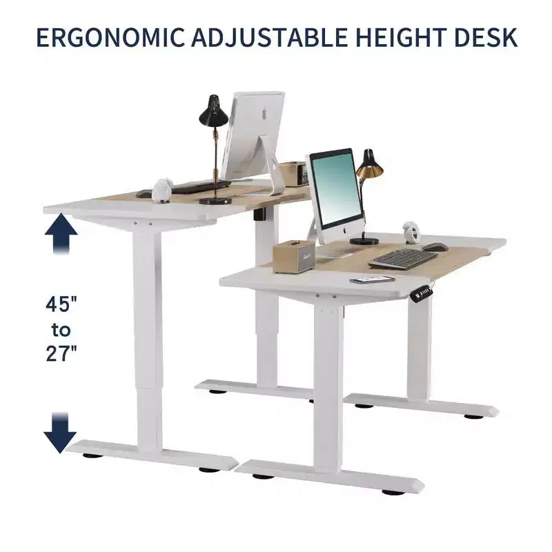 MAYEERTY Double Beam Single Motor 55 Electric Standing Desk Height Adjustable Desk for Home and Office Desk Frame with Sliced Board Natural and White