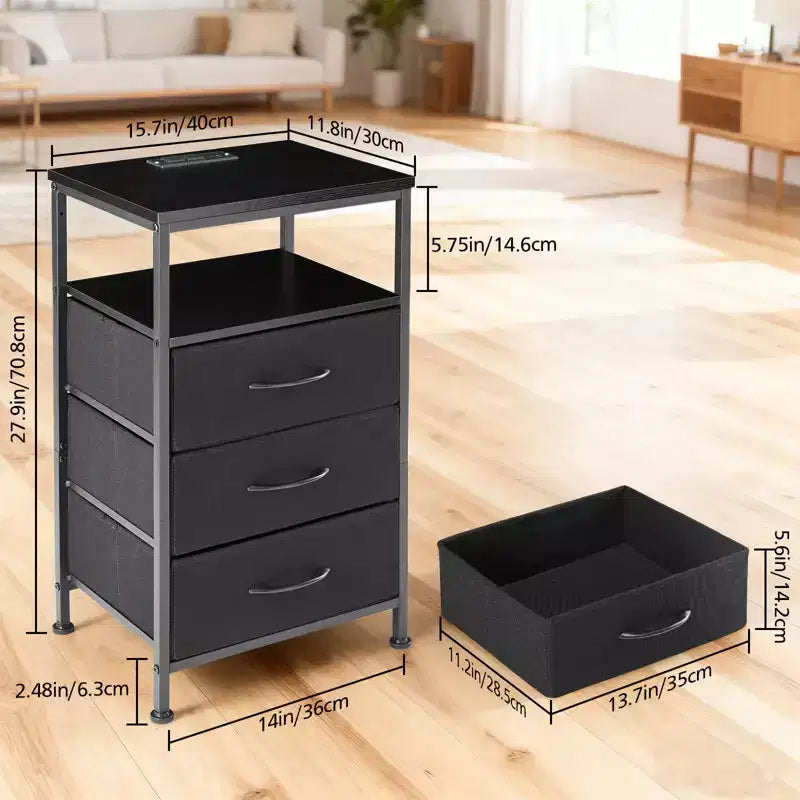 TUYOHW LED Light Strip Nightstand with 3/4/5 Fabric Drawers,Bedside Table with Charging Station & Open Shelf Storage,End Table for Bedroom,Entryway