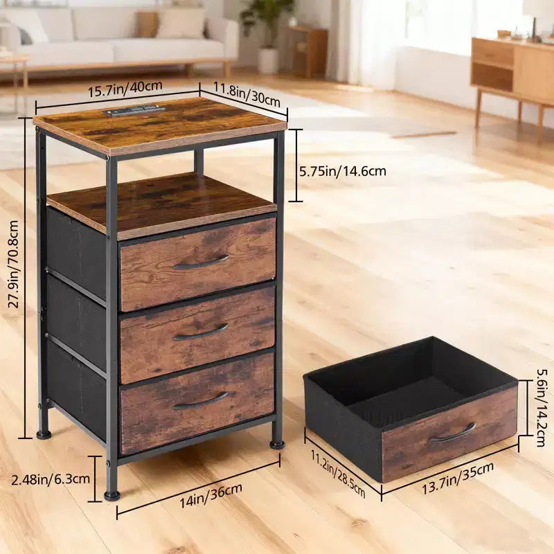 TUYOHW LED Light Strip Nightstand with 3/4/5 Fabric Drawers,Bedside Table with Charging Station & Open Shelf Storage,End Table for Bedroom,Entryway