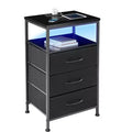 TUYOHW LED Light Strip Nightstand with 3/4/5 Fabric Drawers,Bedside Table with Charging Station & Open Shelf Storage,End Table for Bedroom,Entryway