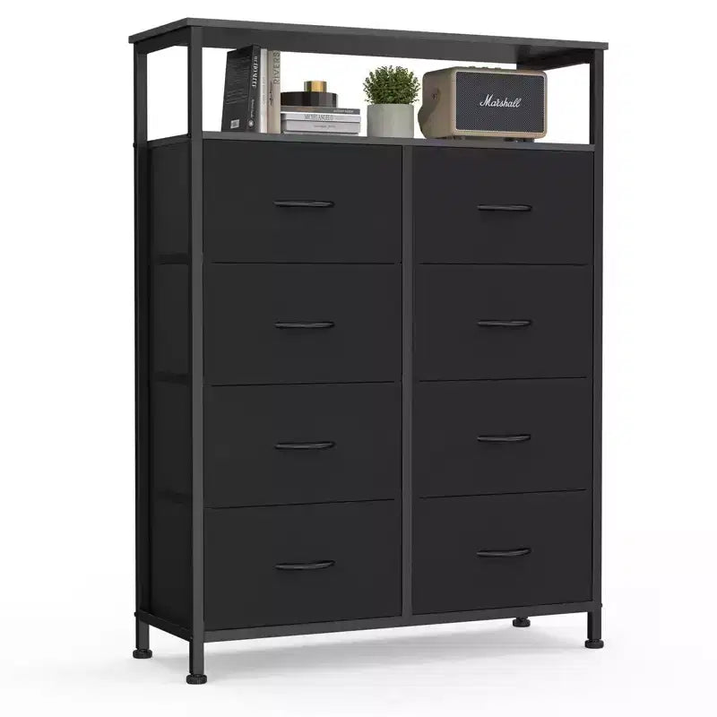 TUYOHW 8-Drawer Tall Dresser with Open Shelf,Fabric Chest Organizer with Metal Frame,Wood Top,Vertical Storage Tower for Bedroom,Closet,Entryway