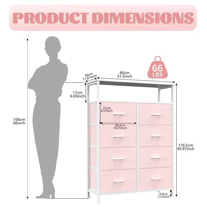 TUYOHW 8-Drawer Tall Dresser with Open Shelf,Fabric Chest Organizer with Metal Frame,Wood Top,Vertical Storage Tower for Bedroom,Closet,Entryway