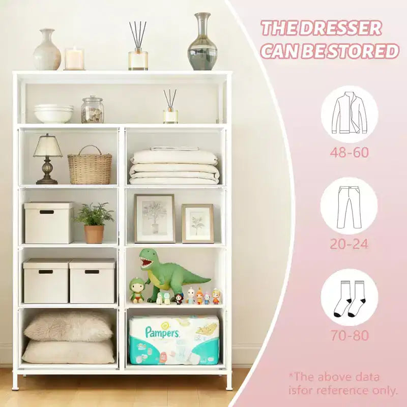 TUYOHW 8-Drawer Tall Dresser with Open Shelf,Fabric Chest Organizer with Metal Frame,Wood Top,Vertical Storage Tower for Bedroom,Closet,Entryway