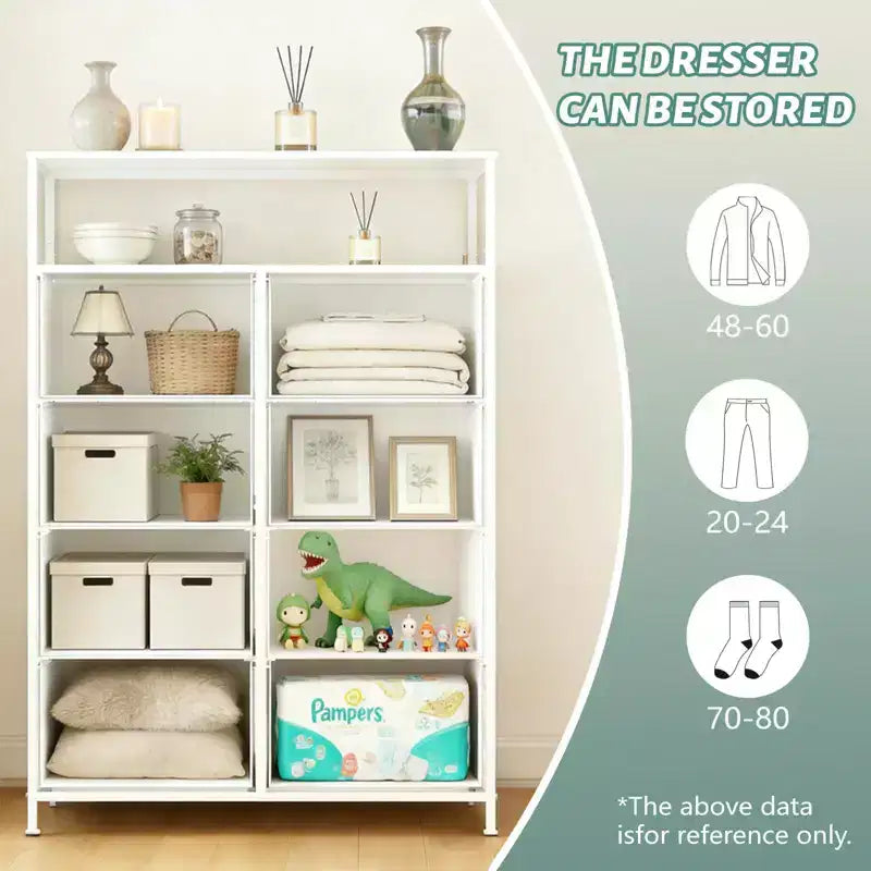 TUYOHW 8-Drawer Tall Dresser with Open Shelf,Fabric Chest Organizer with Metal Frame,Wood Top,Vertical Storage Tower for Bedroom,Closet,Entryway