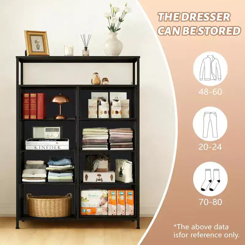 TUYOHW 8-Drawer Tall Dresser with Open Shelf,Fabric Chest Organizer with Metal Frame,Wood Top,Vertical Storage Tower for Bedroom,Closet,Entryway
