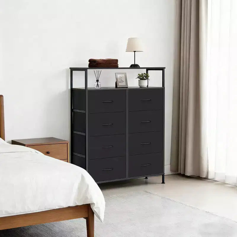 TUYOHW 8-Drawer Tall Dresser with Open Shelf,Fabric Chest Organizer with Metal Frame,Wood Top,Vertical Storage Tower for Bedroom,Closet,Entryway