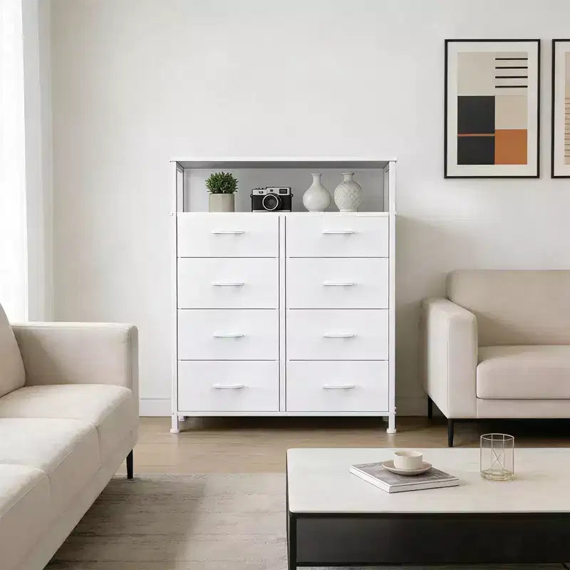 TUYOHW 8-Drawer Tall Dresser with Open Shelf,Fabric Chest Organizer with Metal Frame,Wood Top,Vertical Storage Tower for Bedroom,Closet,Entryway
