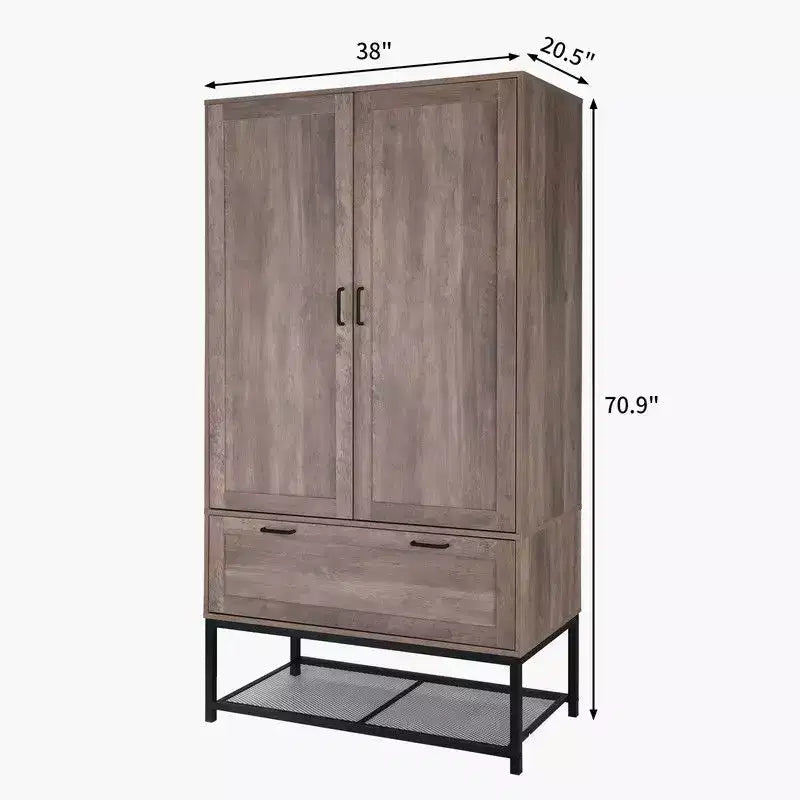 Armoire Vintage Gray 2 Doors 2 Drawers