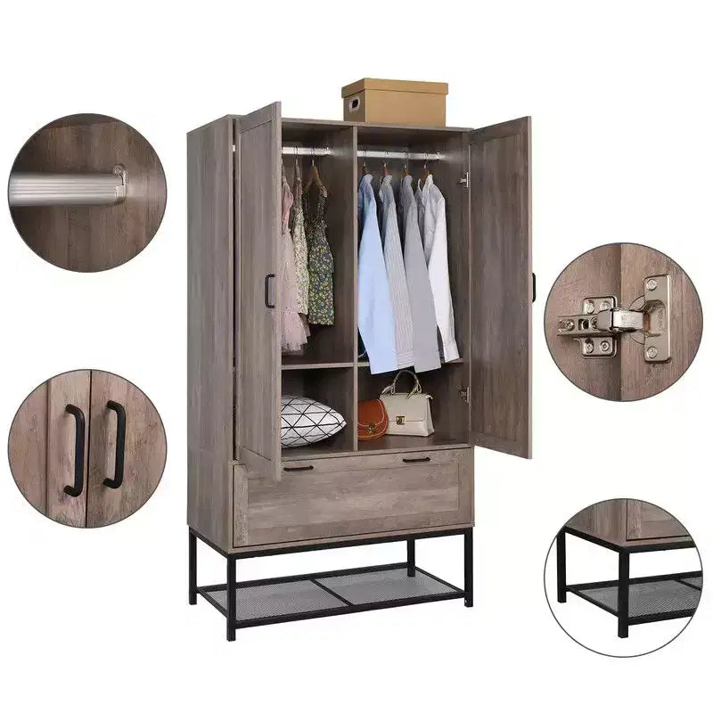 Armoire Vintage Gray 2 Doors 2 Drawers