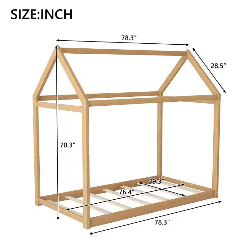 TUYOHW House Floor Bed Solid Pine Wood Frame,Twin Size Kids Montessori Bed with Slats Support,400lbs Capacity,No Box Spring Required