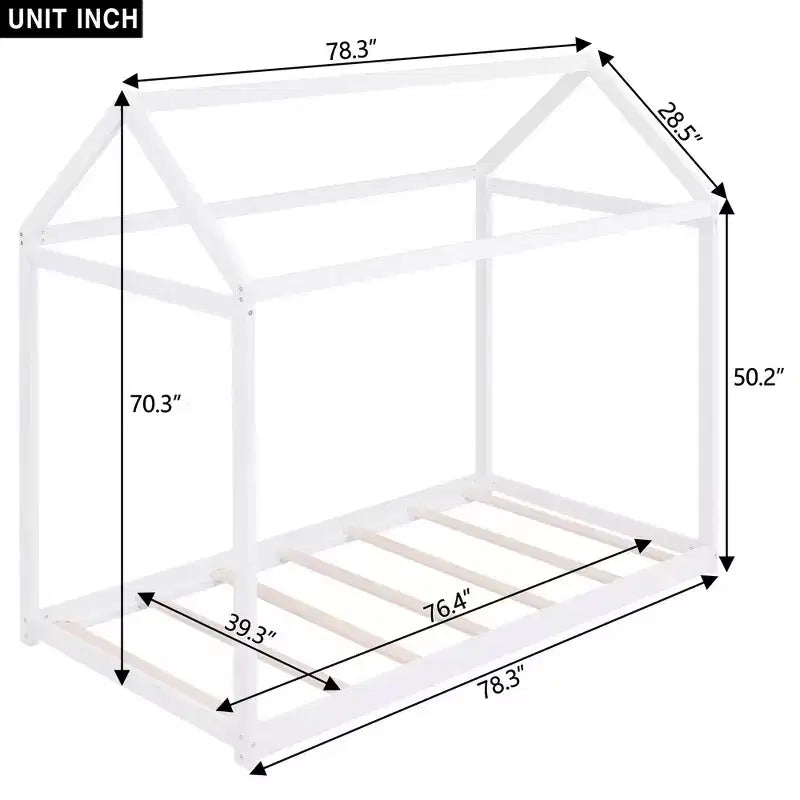 TUYOHW House Floor Bed Solid Pine Wood Frame,Twin Size Kids Montessori Bed with Slats Support,400lbs Capacity,No Box Spring Required