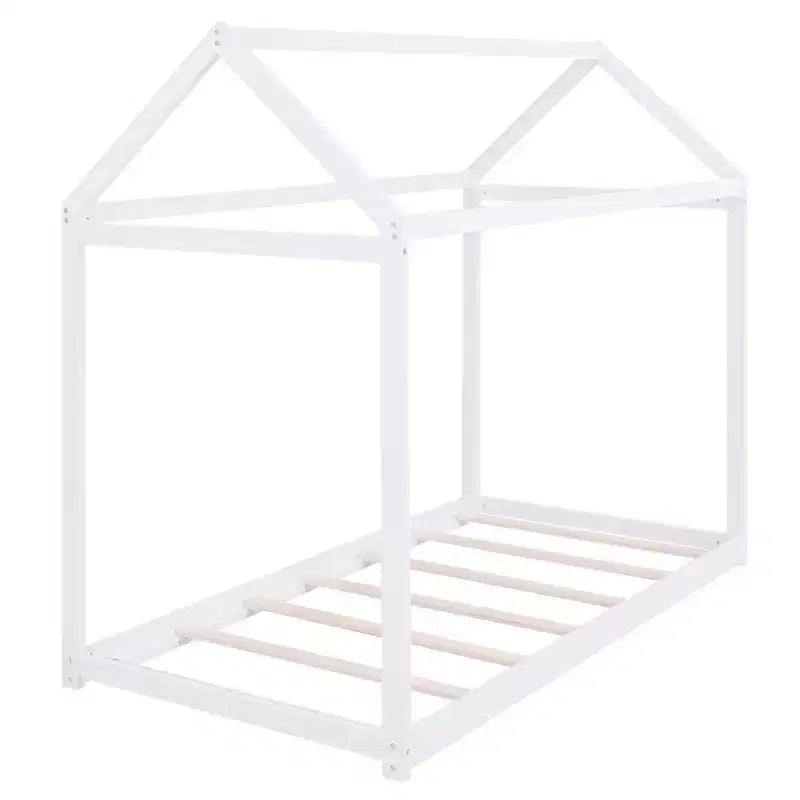 TUYOHW House Floor Bed Solid Pine Wood Frame,Twin Size Kids Montessori Bed with Slats Support,400lbs Capacity,No Box Spring Required
