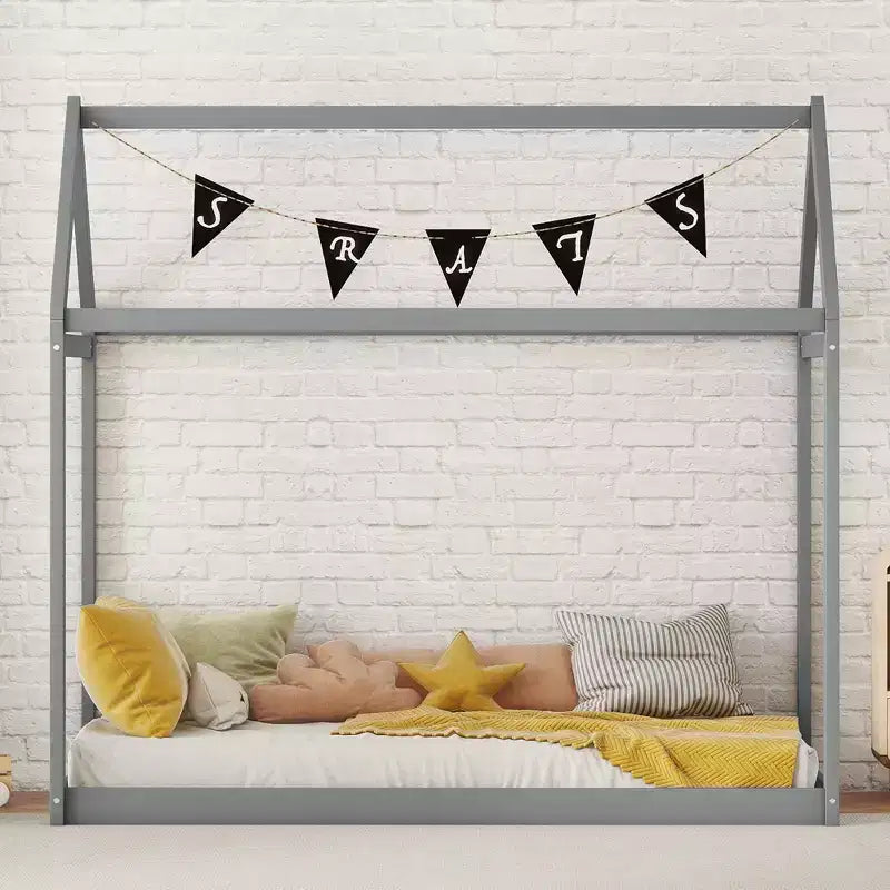 TUYOHW House Floor Bed Solid Pine Wood Frame,Twin Size Kids Montessori Bed with Slats Support,400lbs Capacity,No Box Spring Required