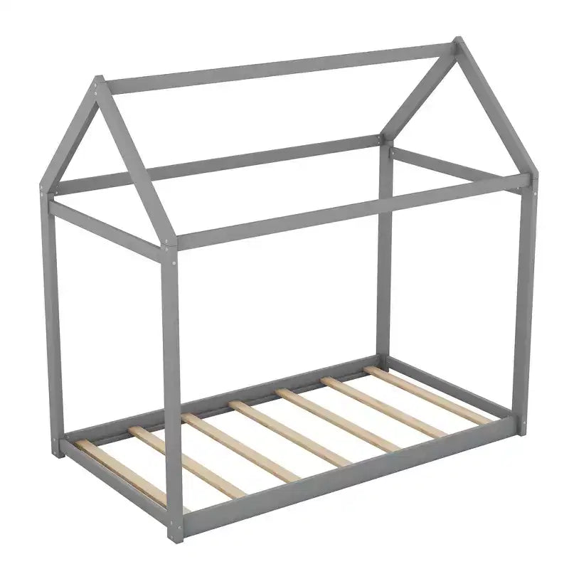 TUYOHW House Floor Bed Solid Pine Wood Frame,Twin Size Kids Montessori Bed with Slats Support,400lbs Capacity,No Box Spring Required