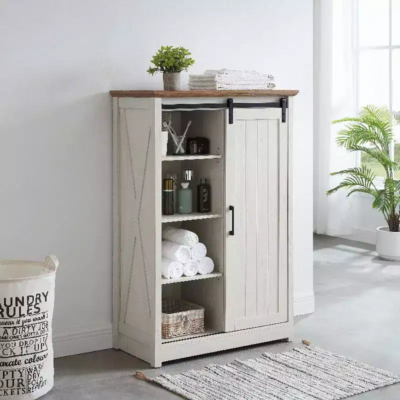 5 Drawers Dresser For Bedroom, Farmhouse Modern Tall Dresser With Sliding Barn Door, Storage Organizer Dresser For Living Room,Bedroom