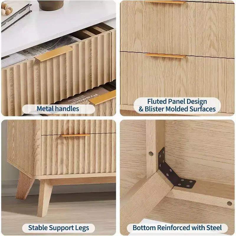9 Drawers Dresser, 54 Wide Modern Chest of Drawers with Faux Marble Top, Large Dresser TV Stand, Wood Drawer Organizer for Living Room, Natural Oak