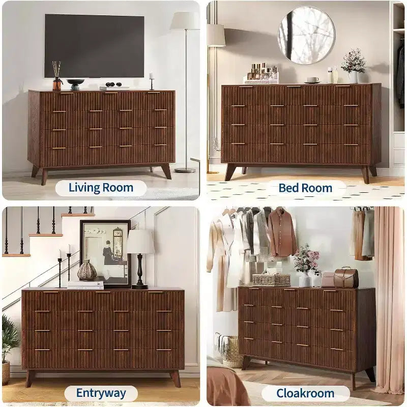 9 Drawers Dresser, 54 Wide Modern Chest of Drawers with Faux Marble Top, Large Dresser TV Stand, Wood Drawer Organizer for Living Room, Natural Oak
