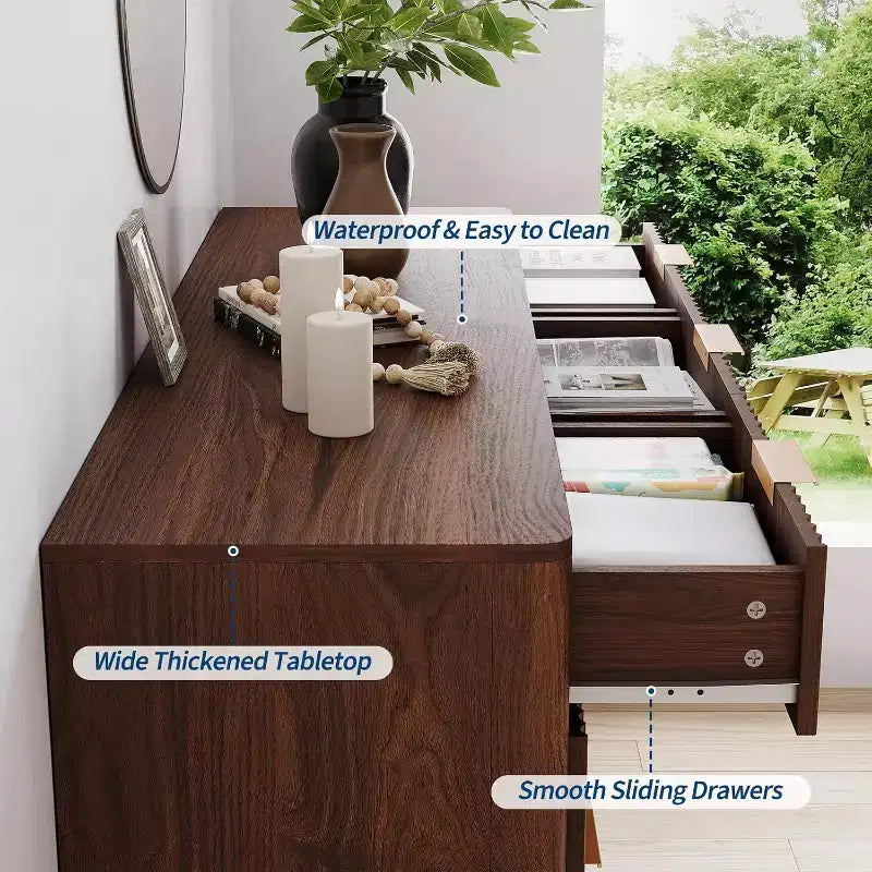 9 Drawers Dresser, 54 Wide Modern Chest of Drawers with Faux Marble Top, Large Dresser TV Stand, Wood Drawer Organizer for Living Room, Natural Oak