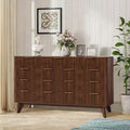 9 Drawers Dresser, 54 Wide Modern Chest of Drawers with Faux Marble Top, Large Dresser TV Stand, Wood Drawer Organizer for Living Room, Natural Oak