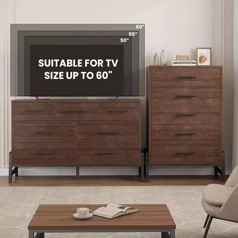 Acekool 6 Drawer Dresser, 50 Inch High Storage Cabinet for Living Room