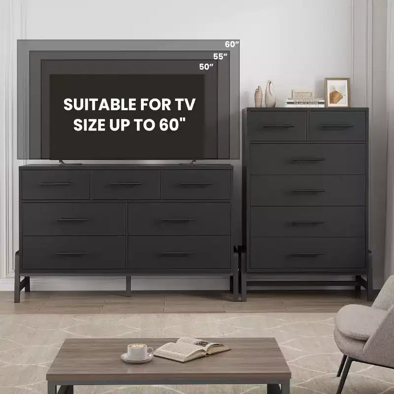 Acekool 6 Drawer Dresser, 50 Inch High Storage Cabinet for Living Room