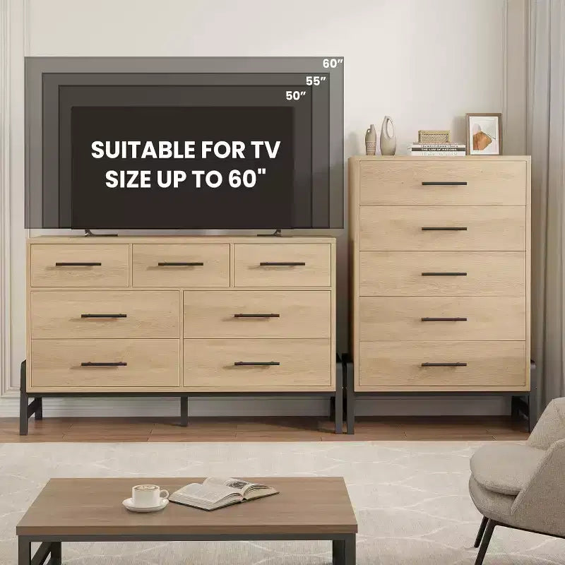 Acekool 6 Drawer Dresser, 50 Inch High Storage Cabinet for Living Room