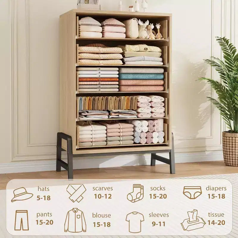 Acekool 6 Drawer Dresser, 50 Inch High Storage Cabinet for Living Room