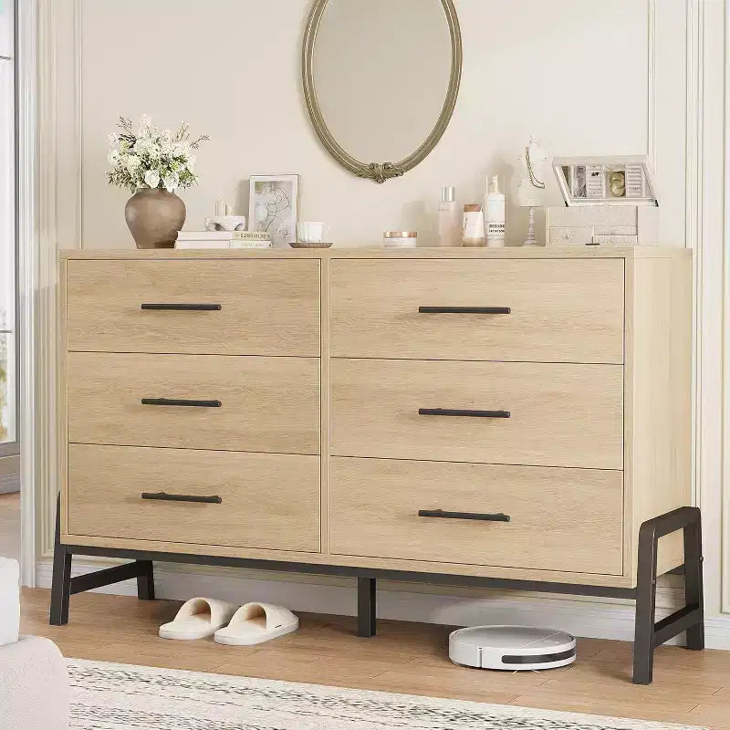 Acekool 6 Drawer Dresser, 50 Inch High Storage Cabinet for Living Room
