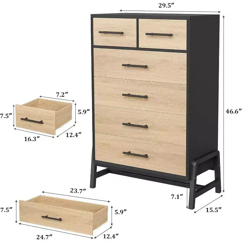 Acekool 6 Drawer Dresser, 50 Inch High Storage Cabinet for Living Room