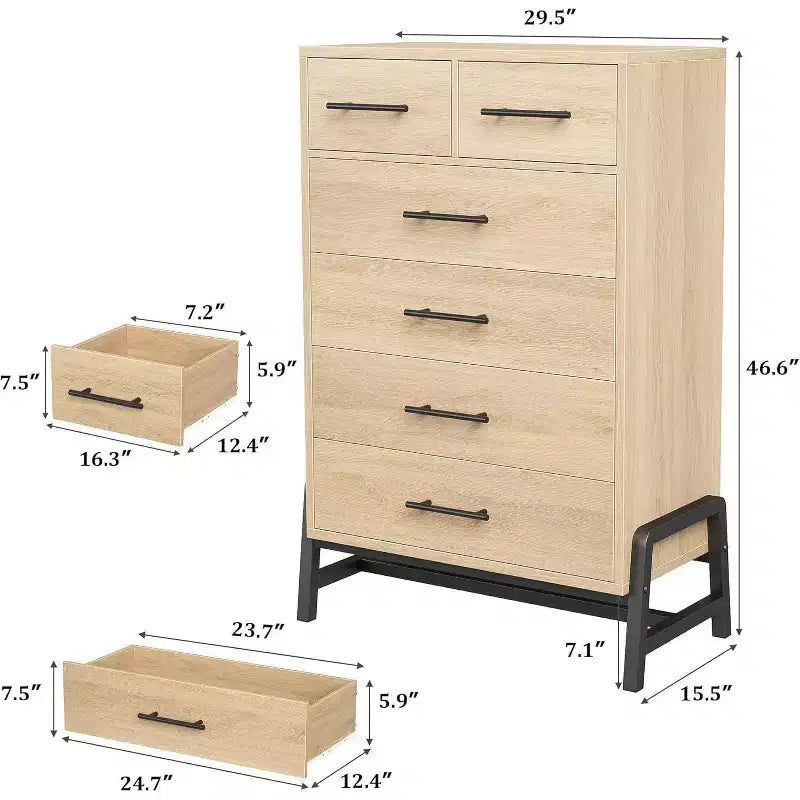 Acekool 6 Drawer Dresser, 50 Inch High Storage Cabinet for Living Room
